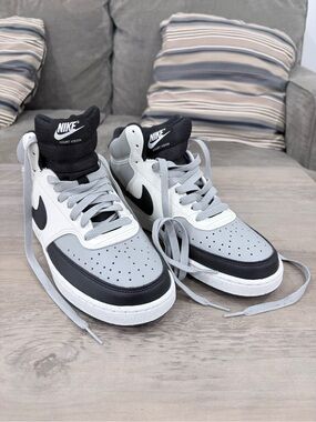 Nike Court Vision Mid — Light Gray, Black & White